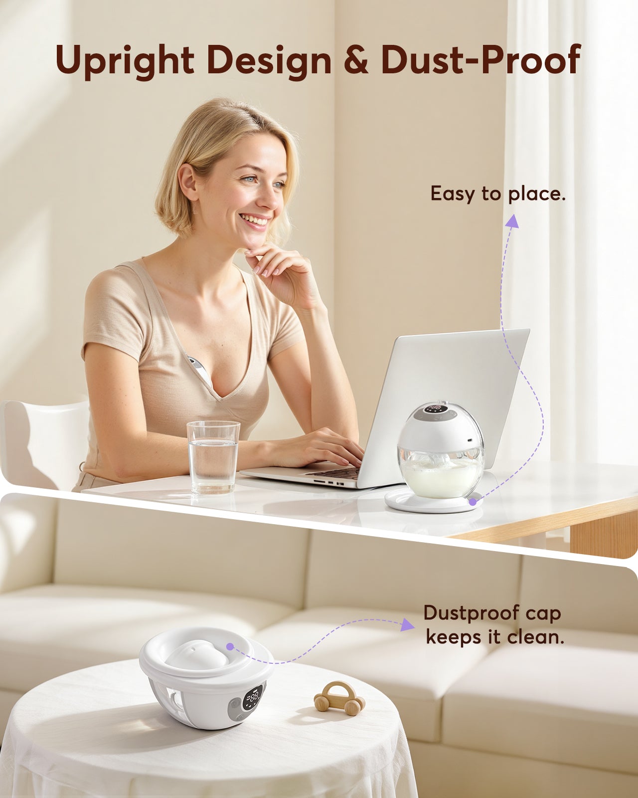 Haokoo Wearable Electric Breast Pump, Hands-Free & Wireless Discreet Pump, 4 Modes 12 Levels, Anti-Leak, Upright Stand with Dust Cover, 140-Min Run Time, 4 Flange Sizes, 2 Packs