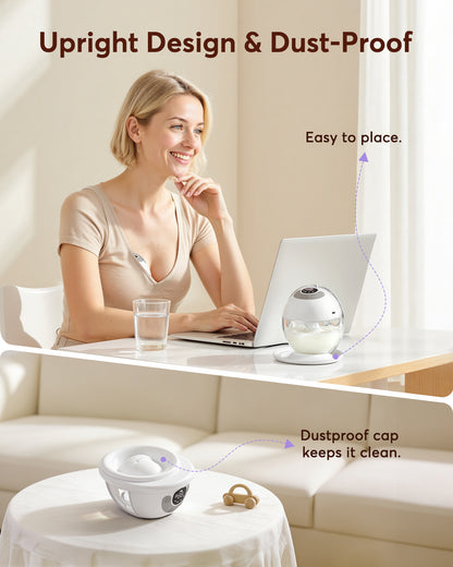 Haokoo Wearable Electric Breast Pump, Hands-Free & Wireless Discreet Pump, 4 Modes 12 Levels, Anti-Leak, Upright Stand with Dust Cover, 140-Min Run Time, 4 Flange Sizes, 2 Packs